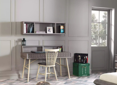 Schreibtisch Bücherregal Computertisch Regal Grau Holz Kinder Set 2tlg